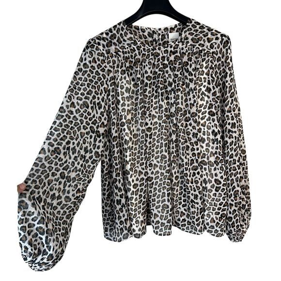 Maeve Anthropologie Top Size Large Leopard Print Flowy Blouse Balloon Sleeve - Picture 2 of 10